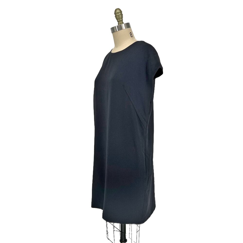 Vince Leather Piped Crepe Shift Mini Tunic Dress size Medium Charcoal Black - Picture 9 of 15